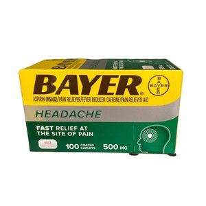 Bayer Headache Aspirin 500mg Coated Pain Reliever Tablets 100ct - EXP 06/23